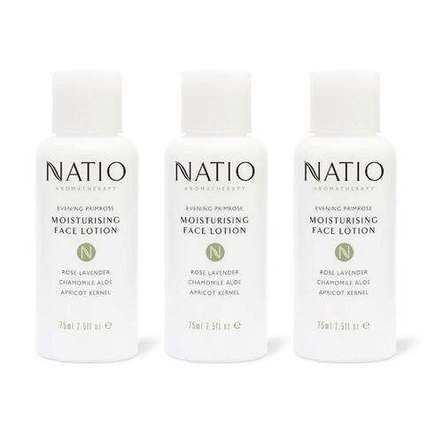 3 x Natio Aromatherapy Evening Primrose Moisturising Face Lotion 75mL