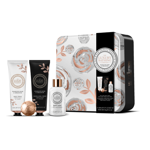 The Luxury Bathing Company Sparkling Rose & Geranium Mini Bathing 4 Piece Gift Set
