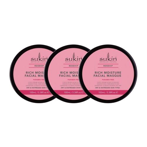 3 x Sukin Rosehip Rich Moisture Facial Masque 100mL