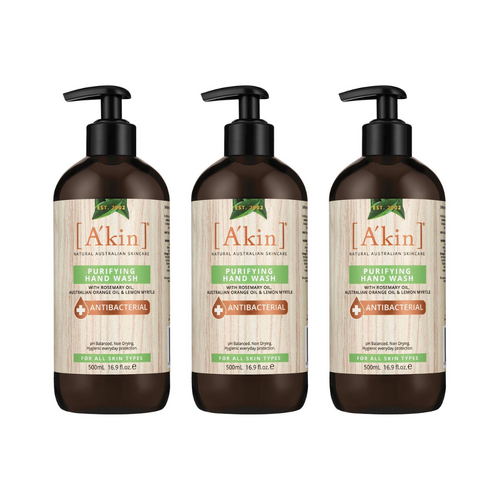 3 x A'kin Purifying Hand Wash Antibacterial 500mL