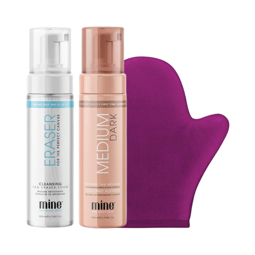 MineTan Medium Dark Self Tan Foam, Applicator Mitt & Tan Eraser Set