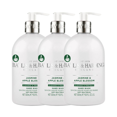 3 x Baylis & Harding Anti-Bacterial Hand Wash Jasmine & Apple Blossom 500mL