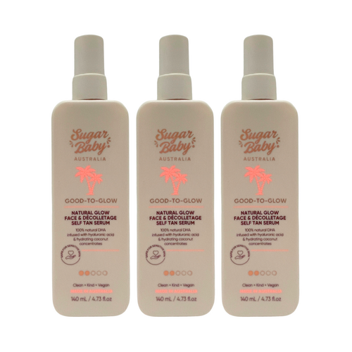 3 x SugarBaby Good-To-Glow Natural Glow Face & Decolletage Self Tan Serum 140mL