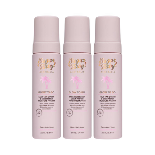3 x SugarBaby Glow to Go Faux Tan Eraser and Skin Primer Moisture Mousse 200mL