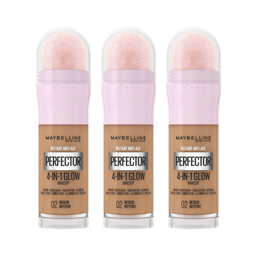 3 x Maybelline Instant Age Rewind Instant Perfector 4-In-1 Glow Makeup 20mL - 02 Medium