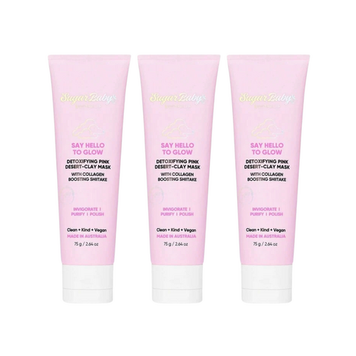3 x SugarBaby Say Hello To Glow Detoxifying Pink Desert-Clay Mask 75g
