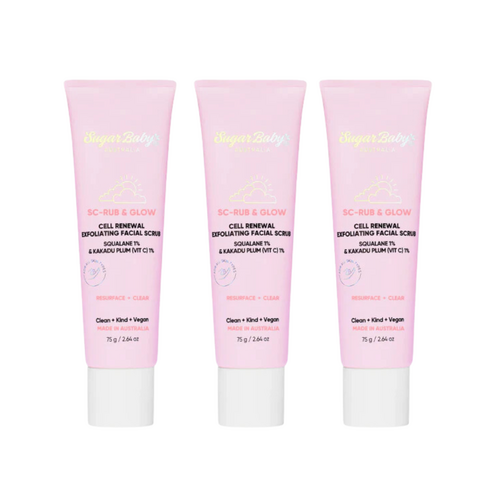 3 x SugarBaby Sc-Rub And Glow Cell Renewal Exfoliating Facial Scrub 75g