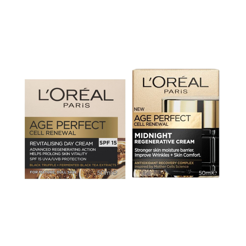 L'Oreal Paris Age Perfect Cell Renewal Day Cream SPF15 & Midnight Cream 50mL Duo