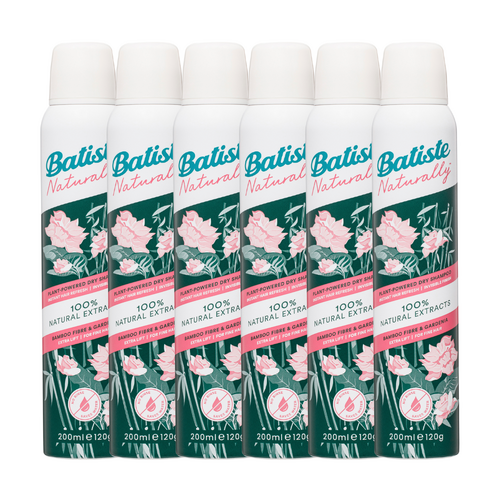 6 x Batiste Naturally Dry Shampoo Bamboo Fibre And Gardenia 200mL