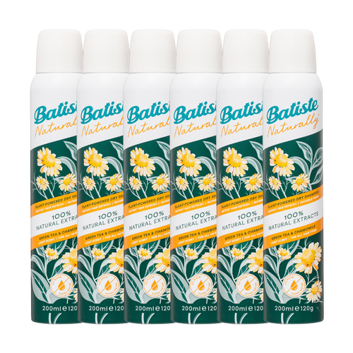 6 x Batiste Naturally Dry Shampoo Green Tea & Chamomile 200mL