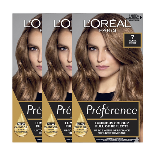 3 x L'Oreal Paris Preference Permanent Hair Colour - 7 Vienna Dark Blonde