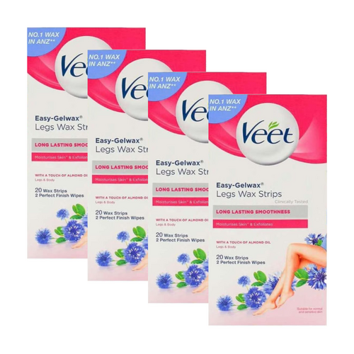 4 x Veet Easy-Gel Wax Strips Legs 40 Pack