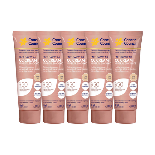 5 x Cancer Council Face Day Wear CC Cream SPF50 50g - Light Tint
