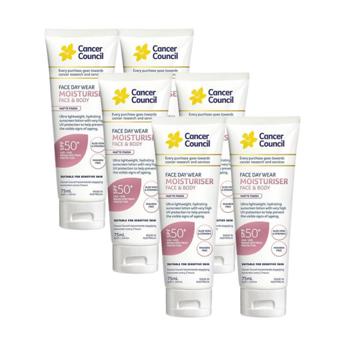 6 x Cancer Council Face Day Wear Face & Body Moisturiser SPF50+ Matte Finish 75mL